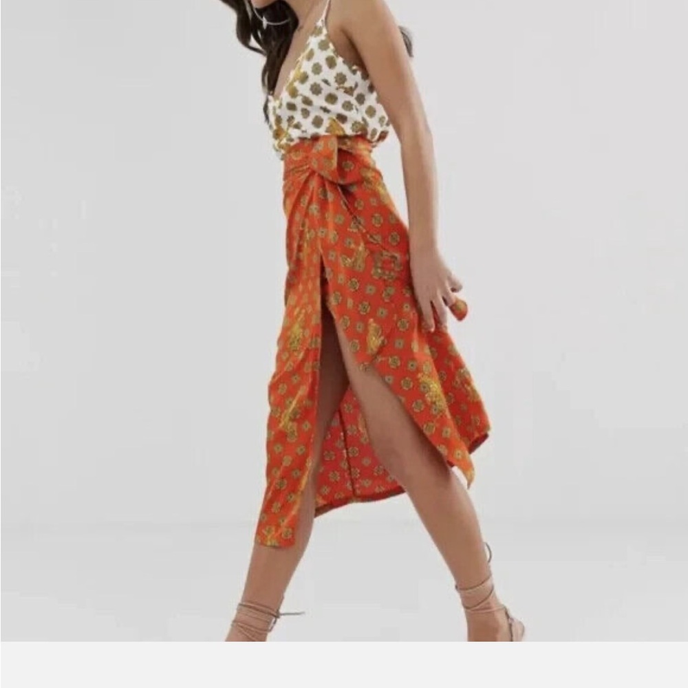 Never Fully Dressed Orange Midi Wrap Skirt & Top Set